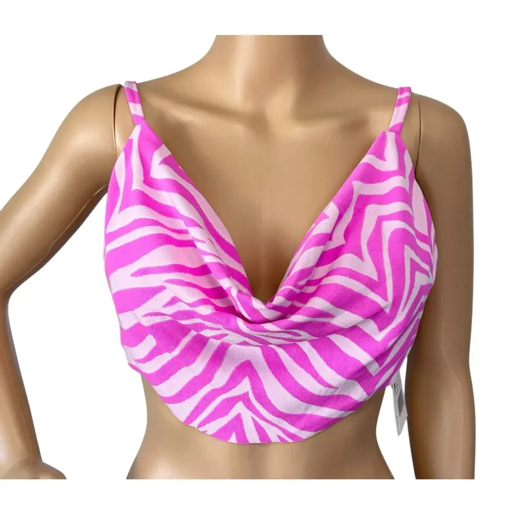 2/$15 NWT Jessica Simpson Zebra Print Drapey Swim Top Pink Cowl Swimwear Size S